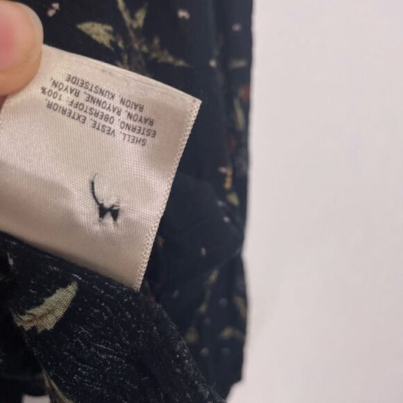 Holding Horses Anthropologie Black with Orange Floral Print Flowy Long Sleeve Bl - Picture 10 of 10